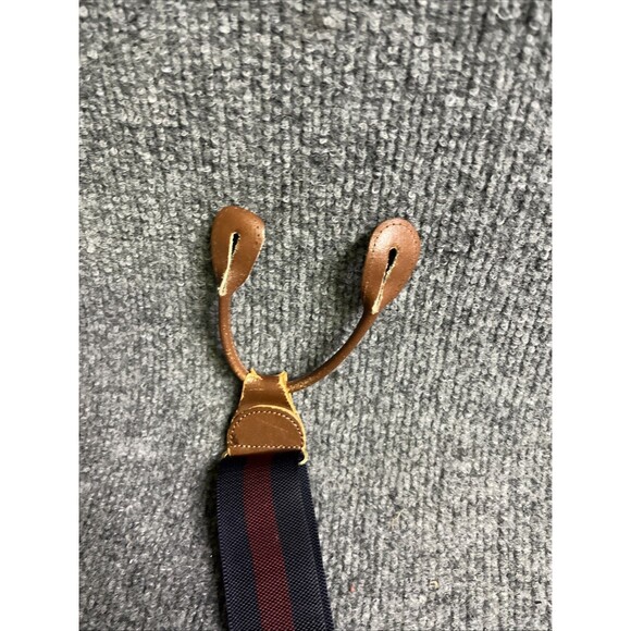 Vintage Brooks Brothers Burgundy & Navy Blue Striped Suspenders Leather - Picture 5 of 7